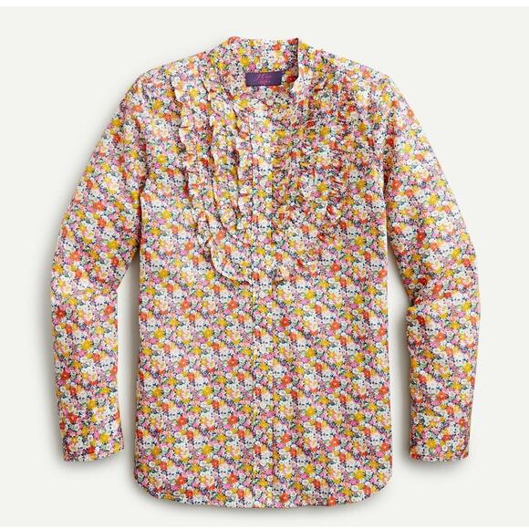 J Crew Liberty Ruffle Button Up Shirt Libby Floral Size XXS 2320 - Picture 1 of 11